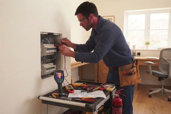 Électricien en dépannage sur un tableau électrique à Labenne