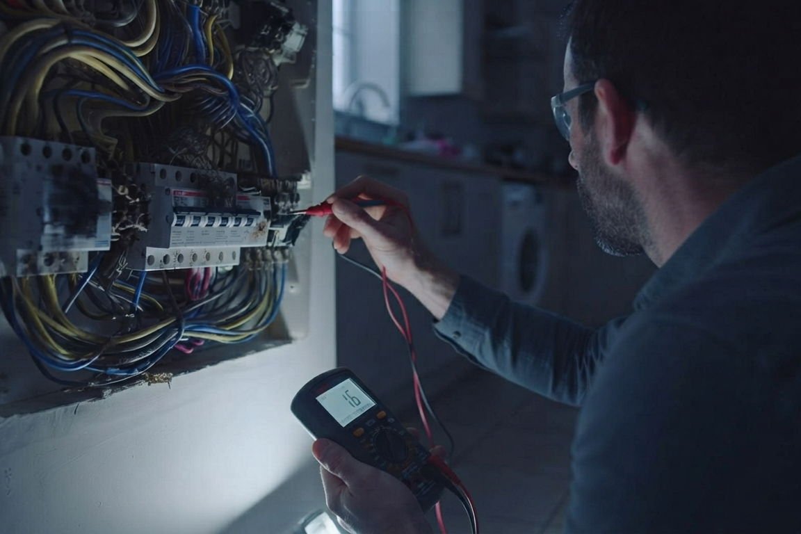 Diagnostic au multimètre sur un tableau électrique avant d’annoncer le prix